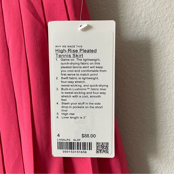 NWT Lululemon High-Rise Pleated Tennis Skirt Glaze Pink Size 4 - Picture 4 of 7